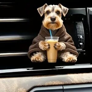 Cool 3D Print Schnauzer Dog With Robe & Coffer Drink Car Air Freshner Vent Clip